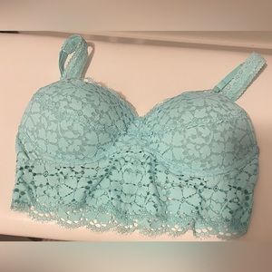PINK light blue lace padded bralette size small
